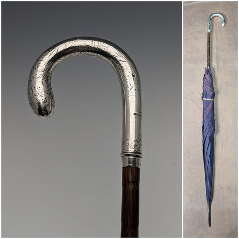 1914 年英國古董女士傘純銀弧形手柄 93 厘米